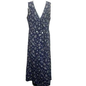 Woolrich‎ Navy Blue White Patterned Floral wrap sleeveless XL Maxi Dress